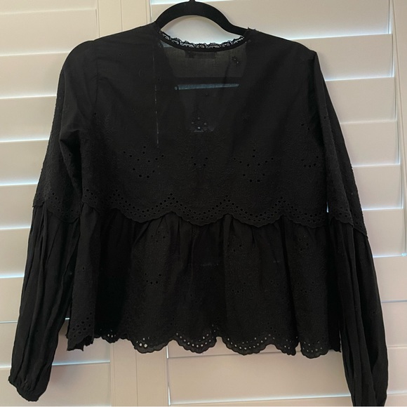 Ulla Johnson Eyelet Ruffled Peplum Top Black Size 0 - Picture 2 of 10